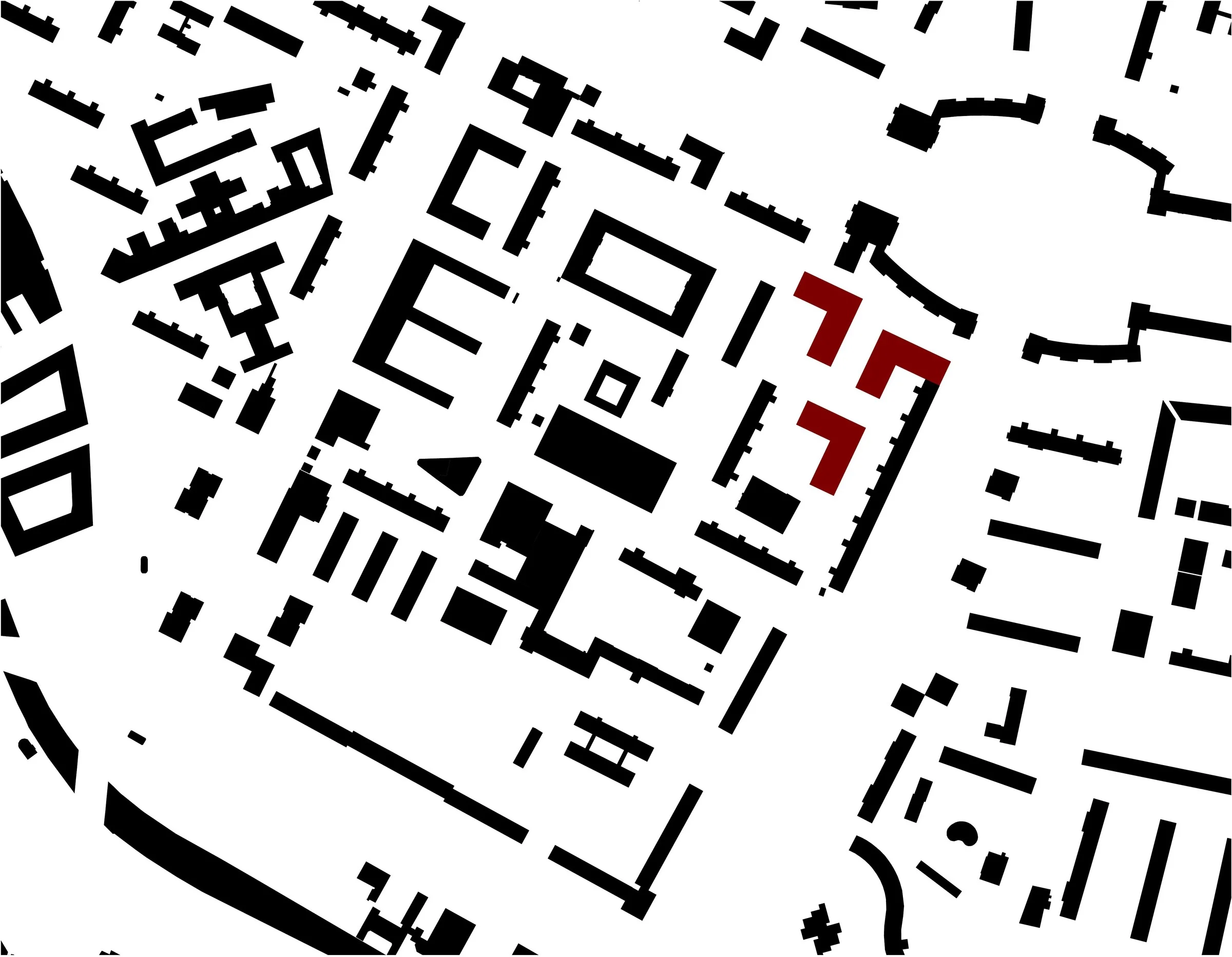 Schwarzplan 1:2500 — das Grundstück hinter Strausberger Platz